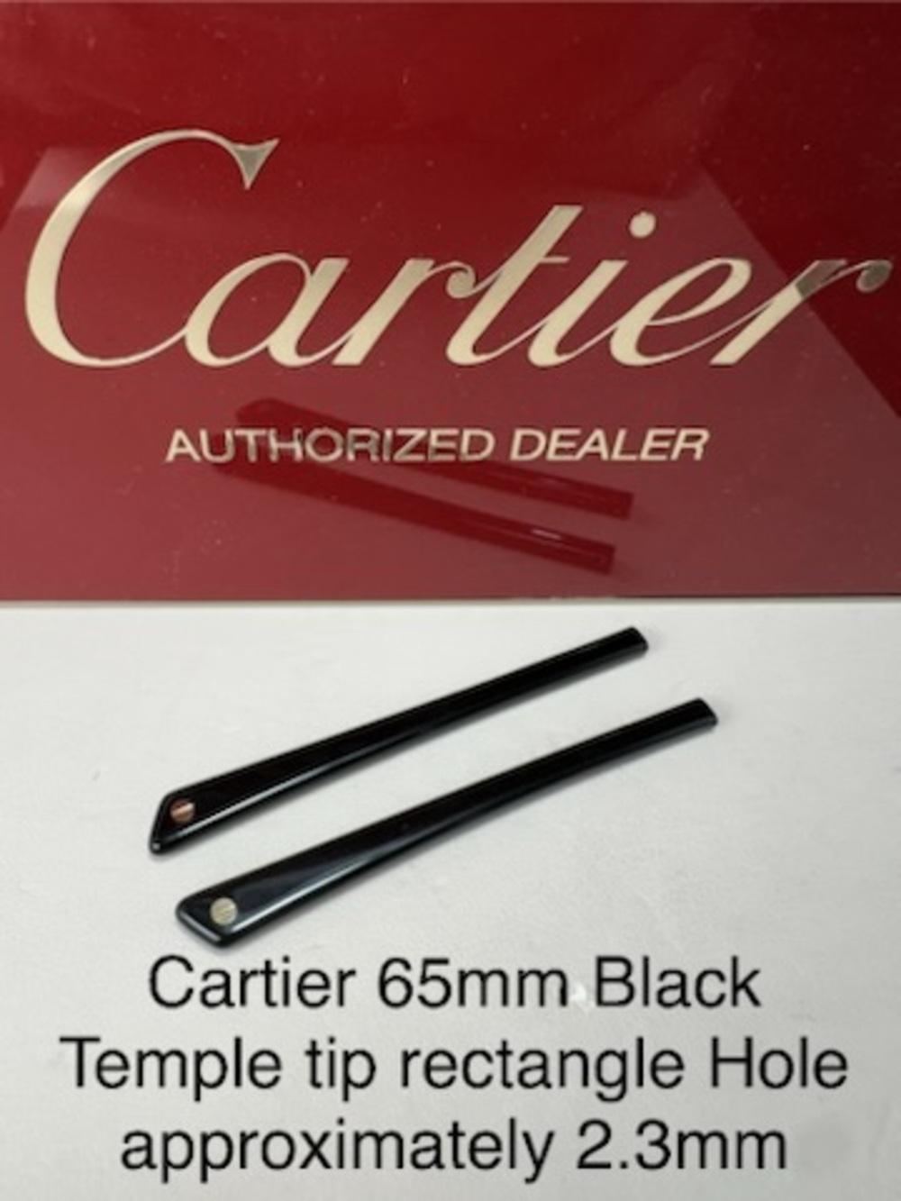 Cartier Eyewear Temple Tips 65mm Black 1Pair Rectangle Hole ~2.3mm New